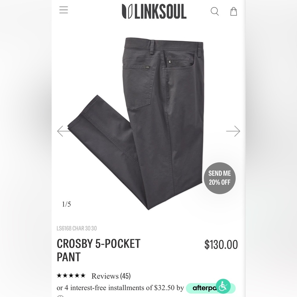 Linksoul Crosby 5-pocket pant in charcoal